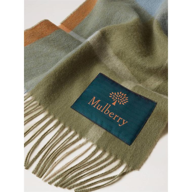 Mulberry Small Check Lambswool Scarf Summer Khaki & Apricot